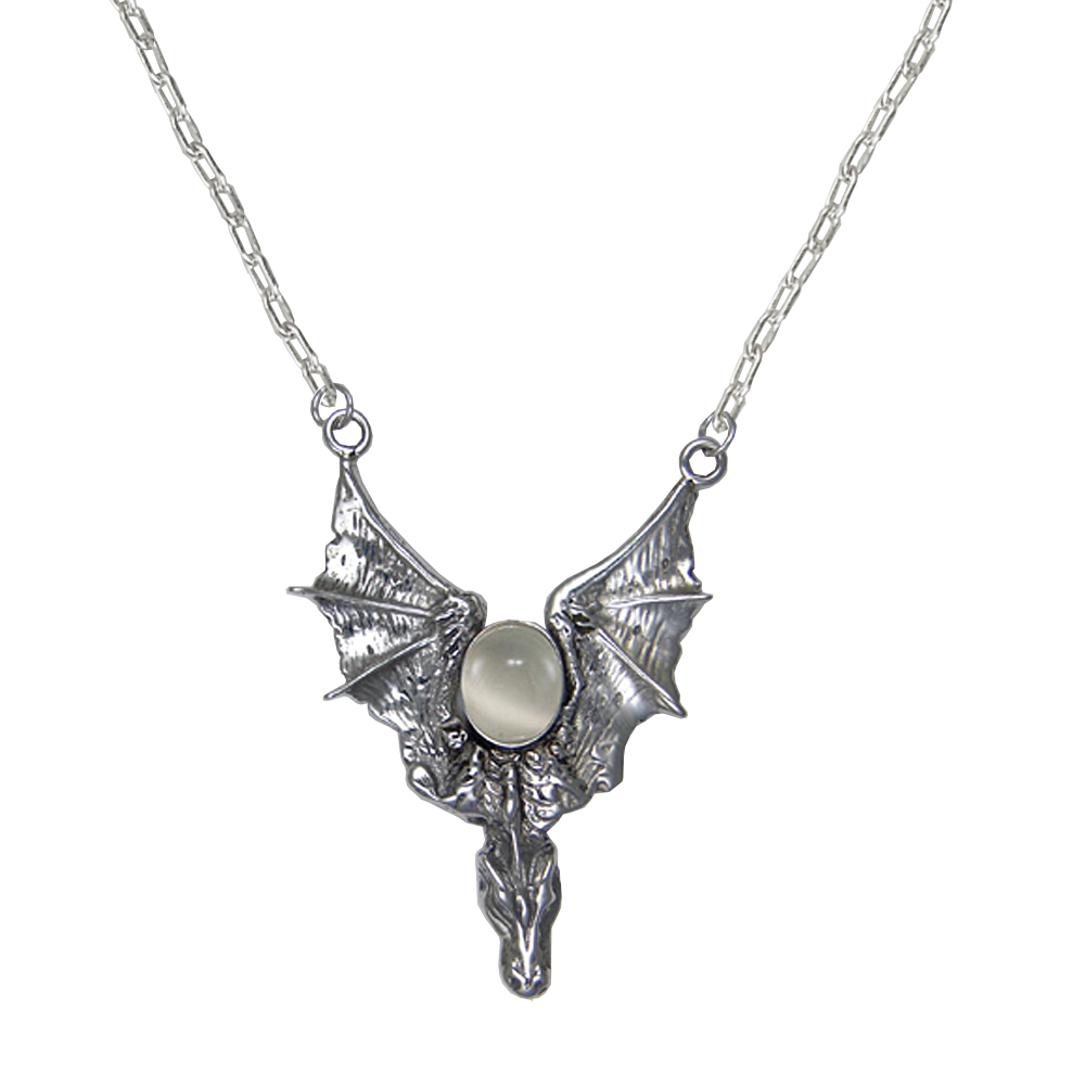 Sterling Silver Magical Dragon of the West Necklace With White Moonstone
